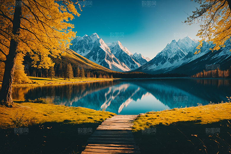 湖泊高清森林摄影图