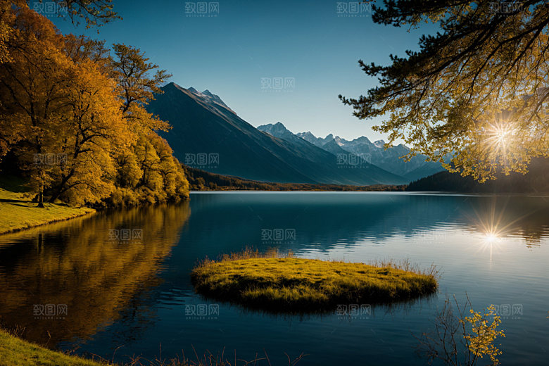 湖泊森林山谷摄影图