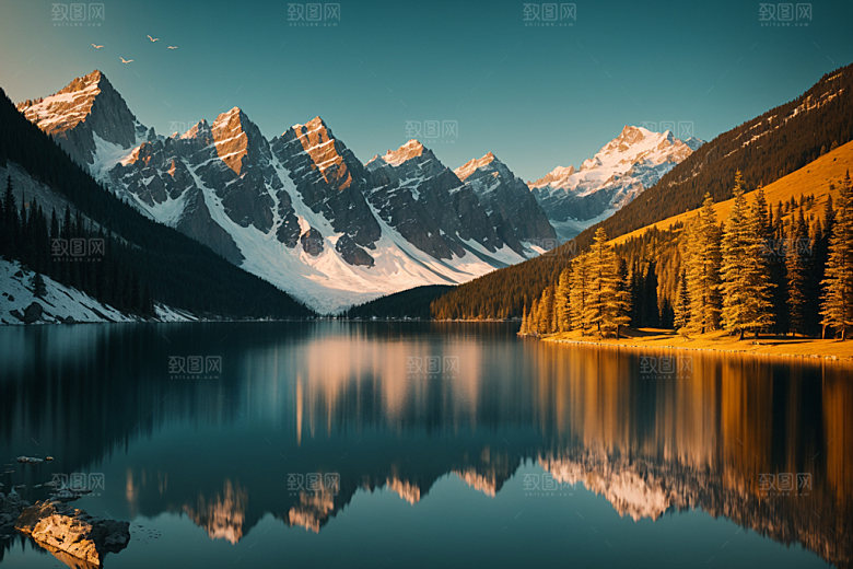 湖泊河谷高山摄影图