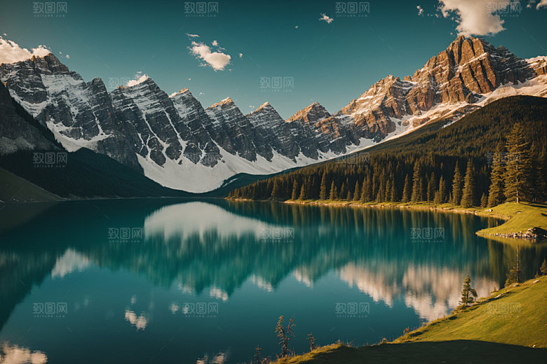 湖泊高山山谷摄影图
