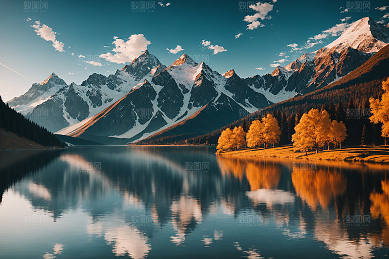 湖泊河谷风景摄影图