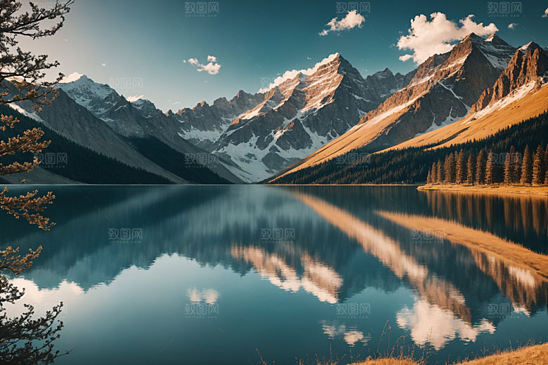湖泊自然山谷摄影图
