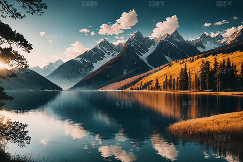 湖泊风景高山摄影图