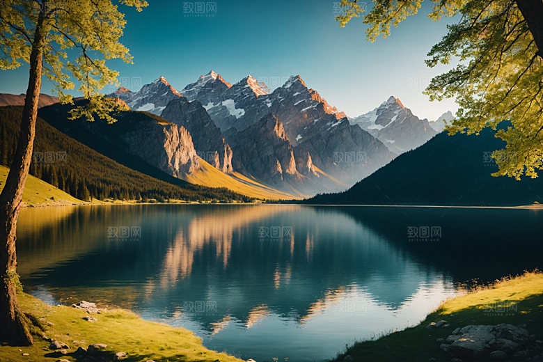 湖泊河谷山谷摄影图