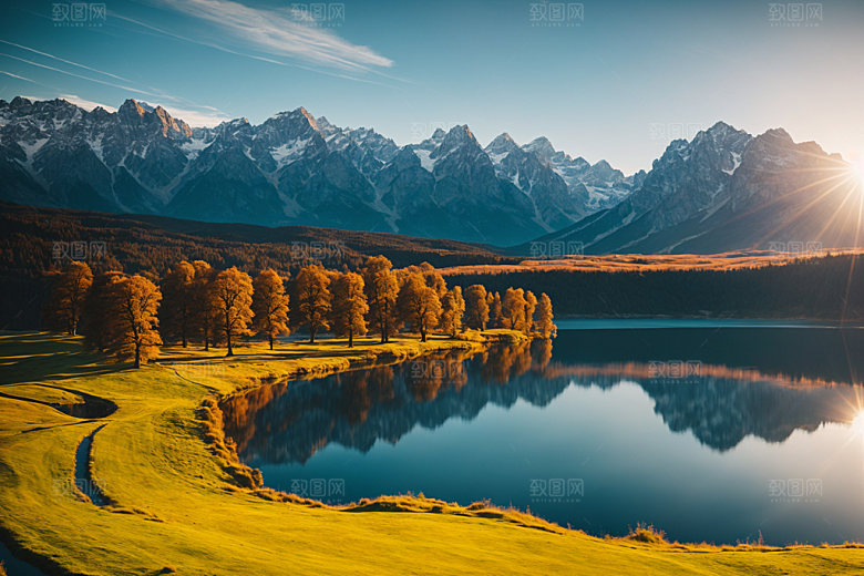 湖泊高山风光摄影图