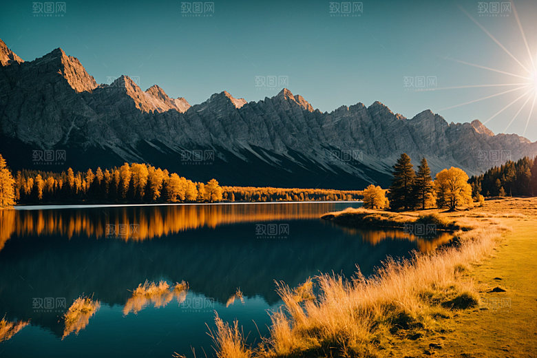 湖泊高清山谷摄影图