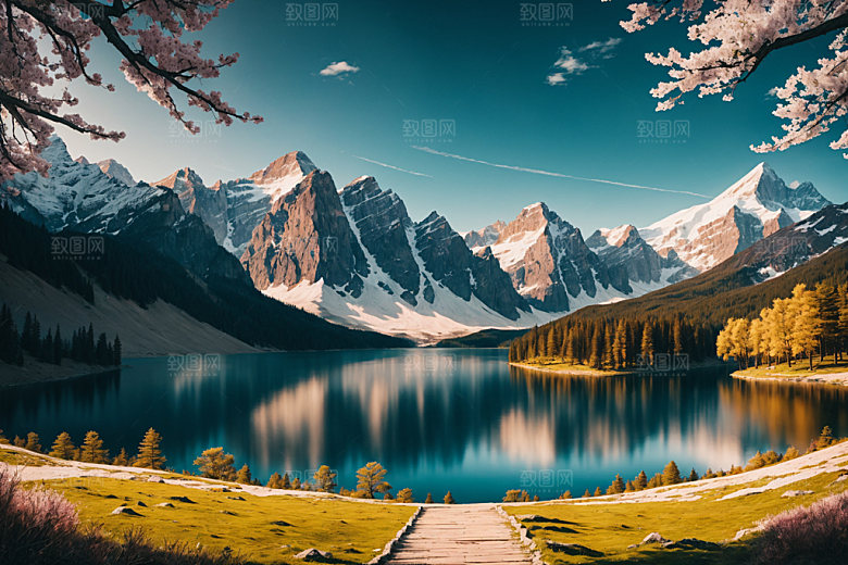 湖泊风光风景摄影图