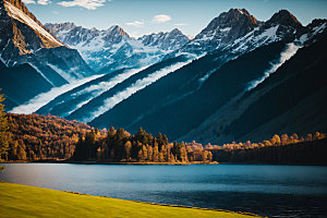 湖泊河谷风景摄影图