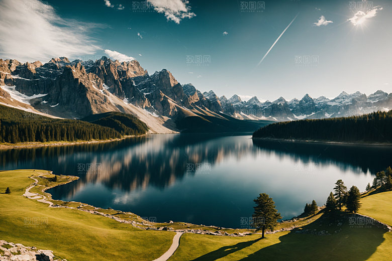 湖泊高山自然摄影图