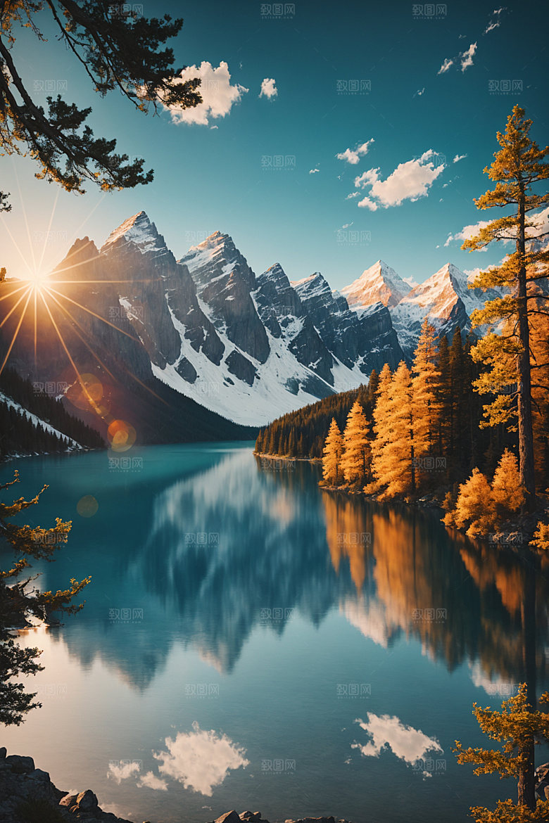 湖泊高山山谷摄影图