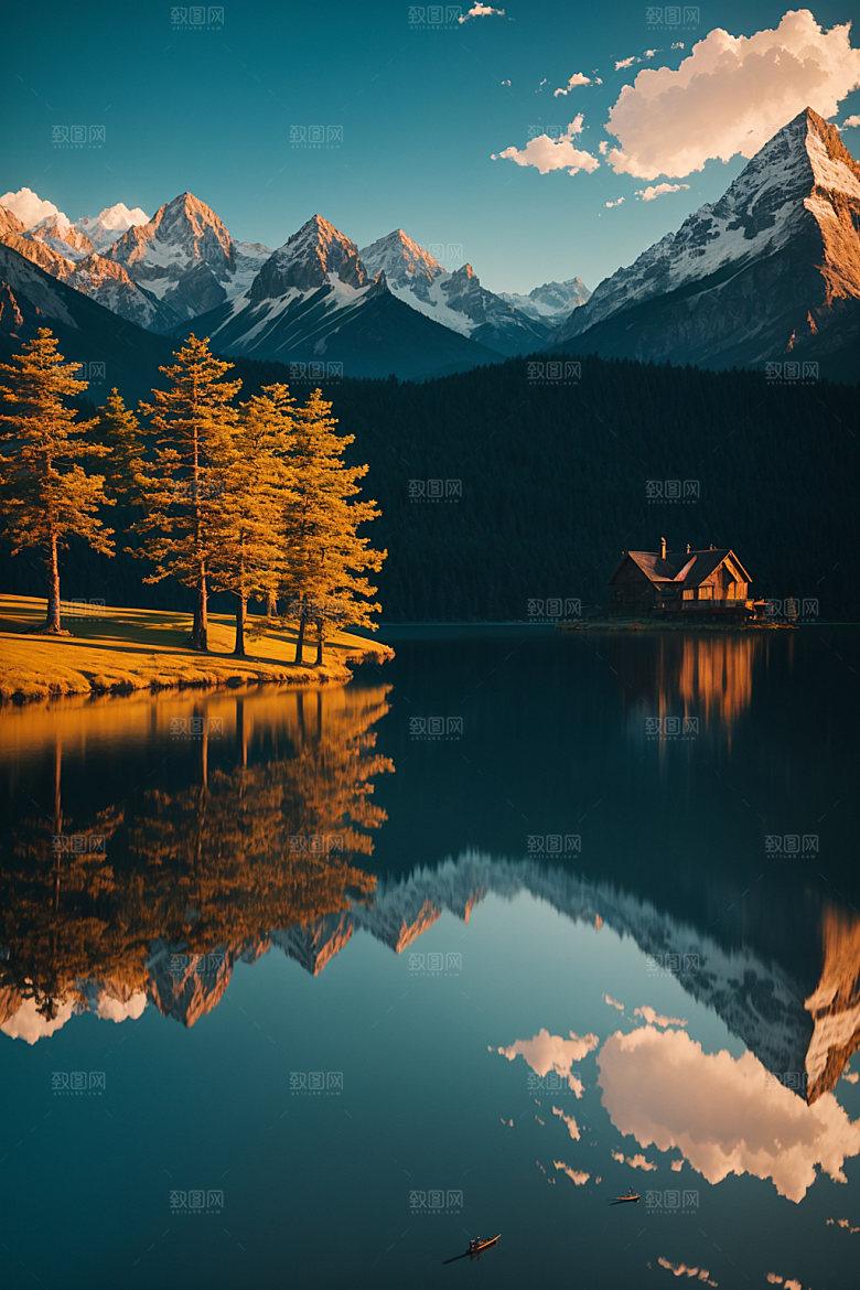湖泊高山风景摄影图