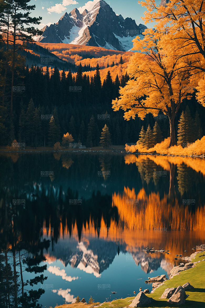 湖泊高山风光摄影图