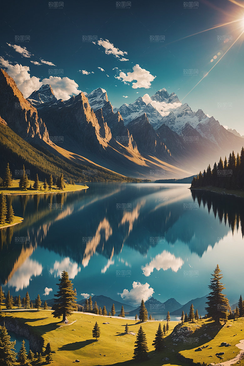 湖泊风景高山摄影图