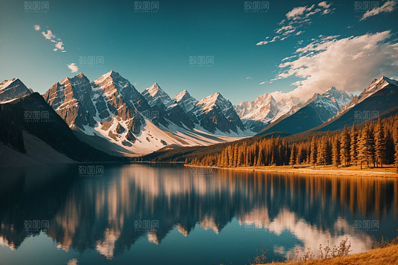 湖泊高清山谷摄影图
