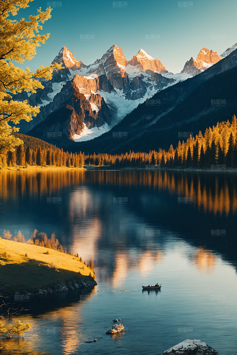 湖泊高山山谷摄影图