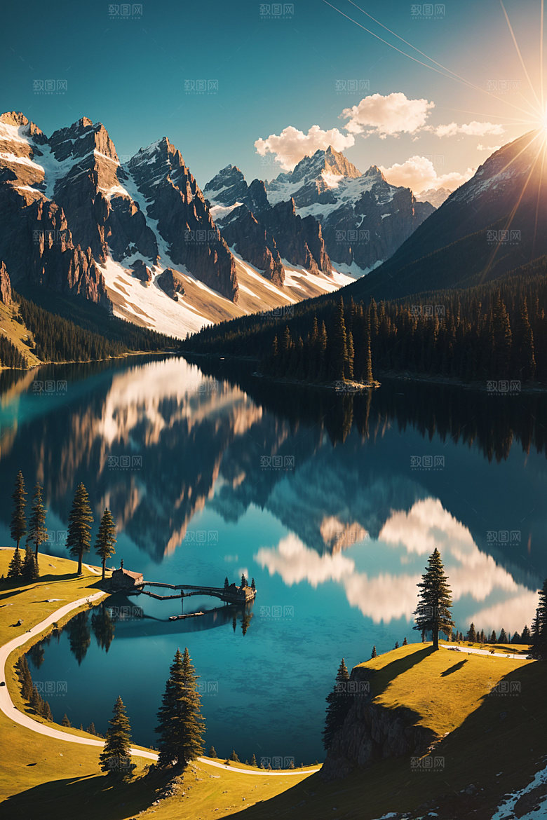 湖泊风景森林摄影图