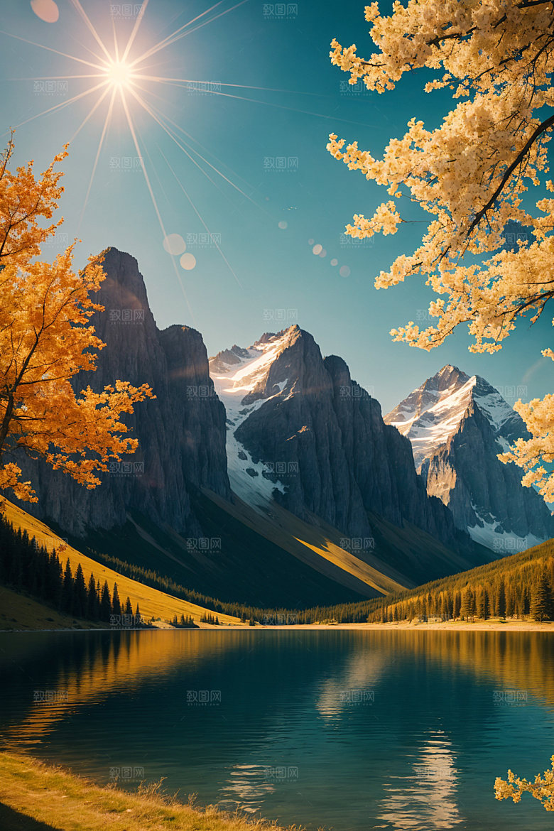 湖泊森林高山摄影图