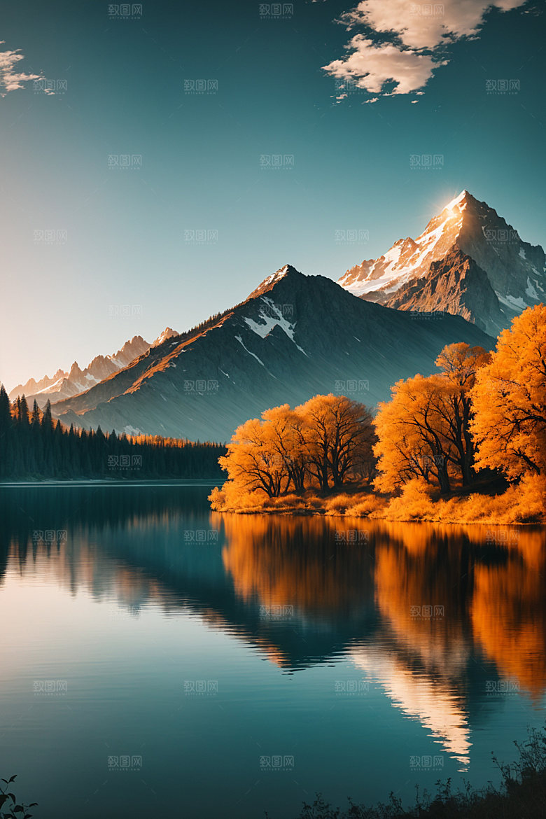 湖泊河谷风景摄影图