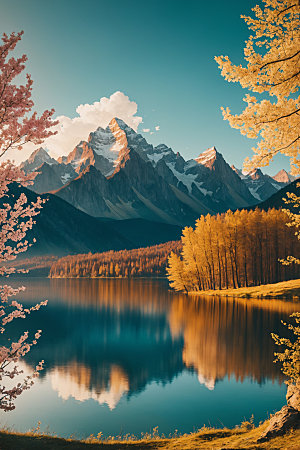 湖泊高山风光摄影图