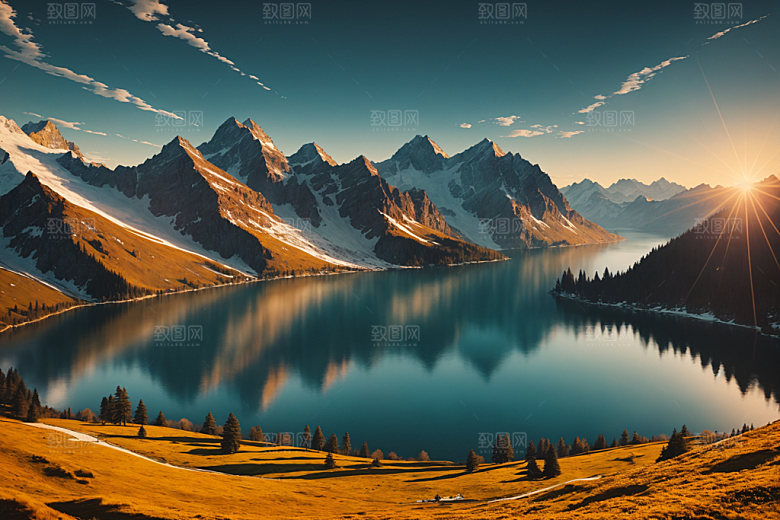 湖泊自然高山摄影图