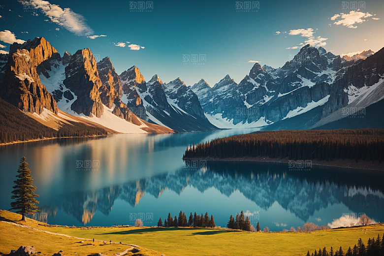 湖泊风景高山摄影图