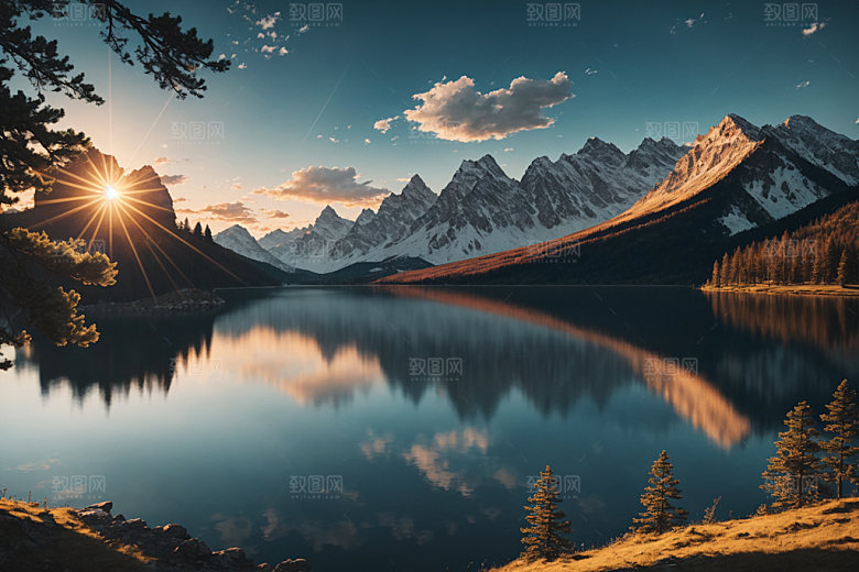 湖泊森林风景摄影图