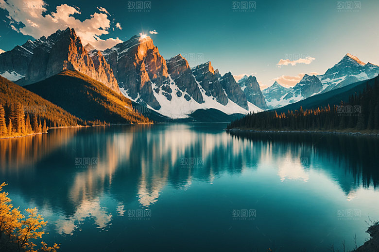 湖泊自然山谷摄影图