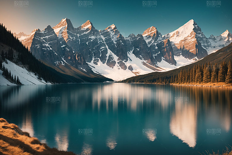 湖泊高山风景摄影图