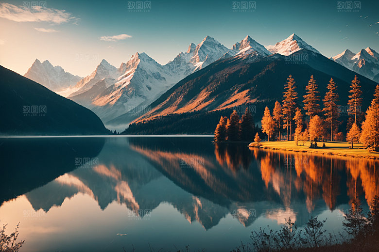 湖泊森林高山摄影图