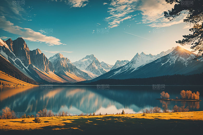 湖泊山谷高山摄影图