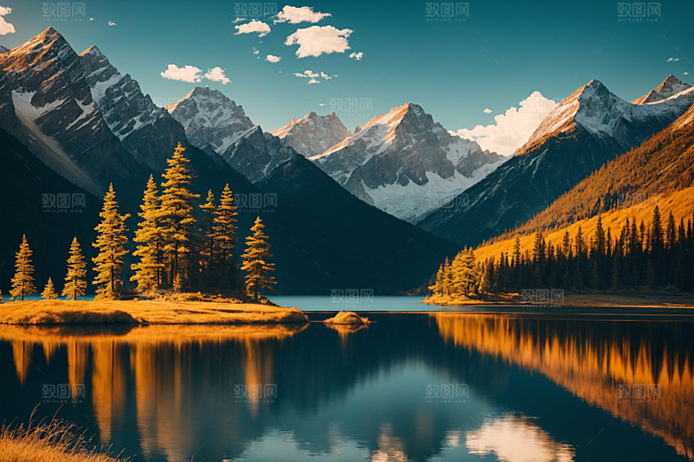 湖泊高山河谷摄影图
