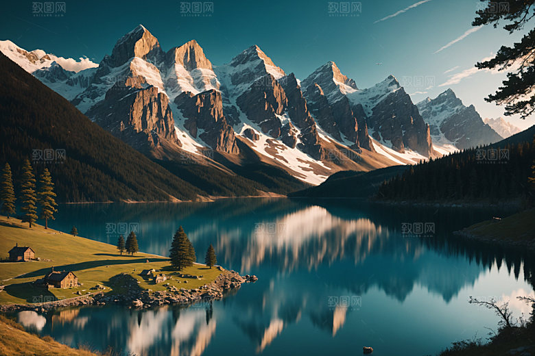湖泊风光风景摄影图