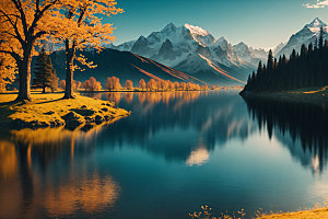 湖泊风景森林摄影图