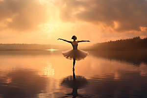 湖上芭蕾逆光高清摄影图