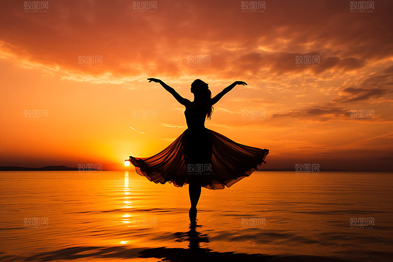 湖上芭蕾逆光浪漫摄影图
