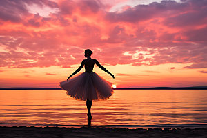 湖上芭蕾跳舞唯美摄影图