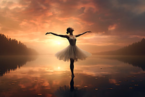 湖上芭蕾唯美舞蹈摄影图