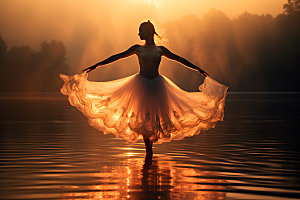 湖上芭蕾高清跳舞摄影图
