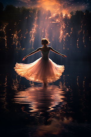 湖上芭蕾逆光优雅摄影图