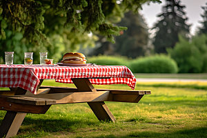 户外野餐法式草地野餐摄影图