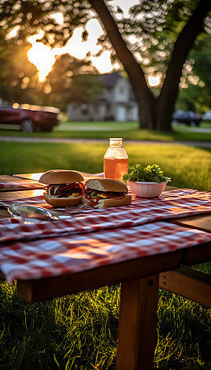户外野餐精致草地野餐摄影图