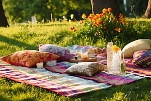 户外野餐草地野餐法式摄影图