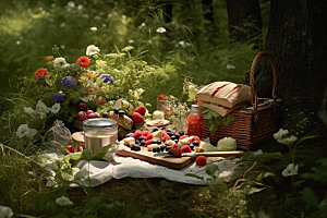 户外野餐浪漫下午茶摄影图