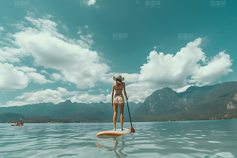 桨板划船健身摄影图