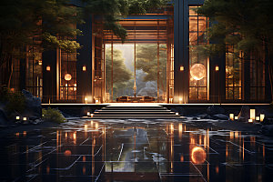 中国风酒店新中式渲染效果图