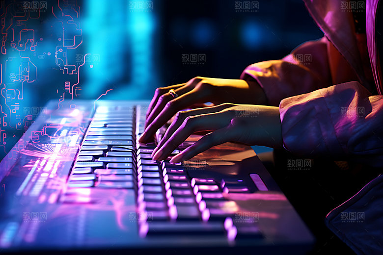 键盘操控商业金融素材