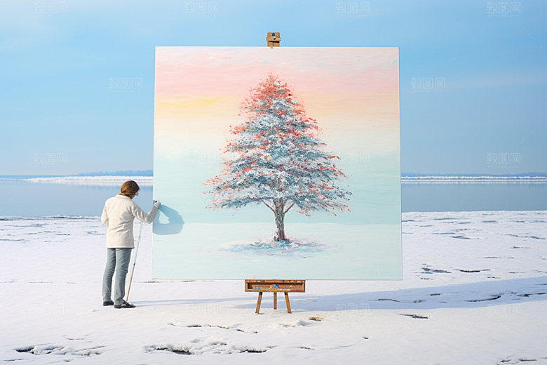 冬季雪景日出蓝色矢量素材