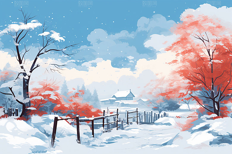 冬季雪景蓝色夜晚矢量素材