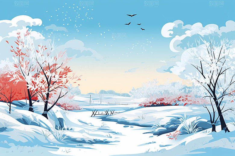 冬季雪景简约夜晚矢量素材