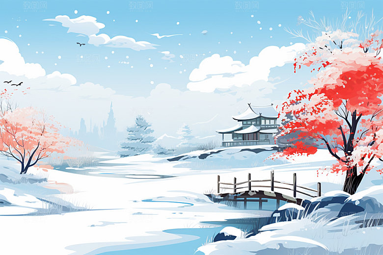 冬季雪景简约空旷矢量素材